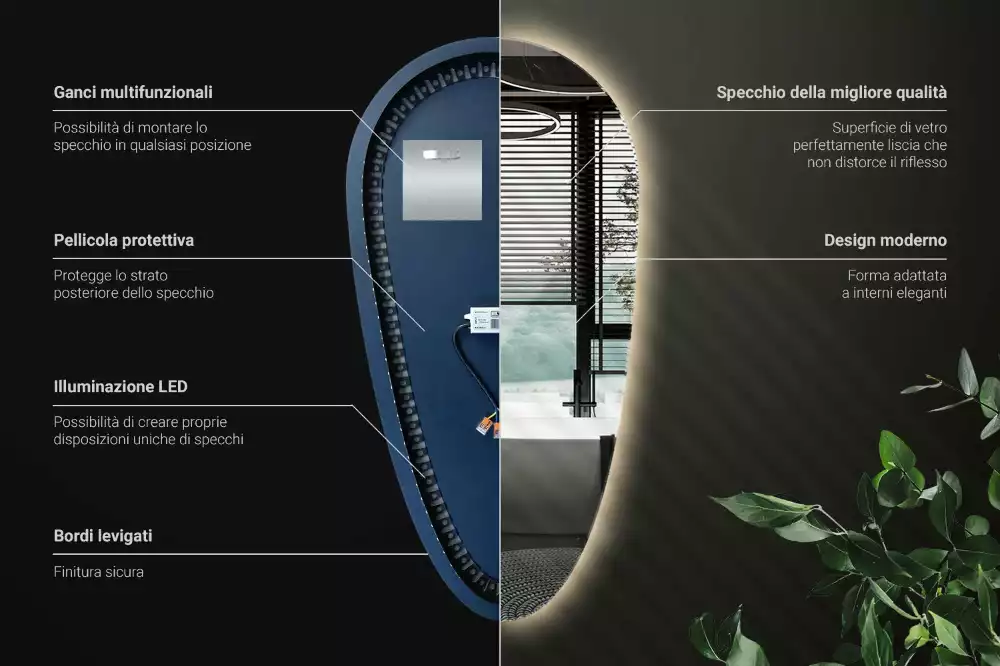 Oglindă organică cu led picătură iluminată