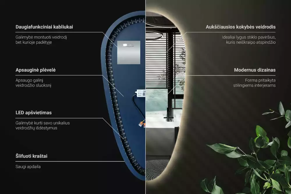 Oglindă organică cu led picătură iluminată