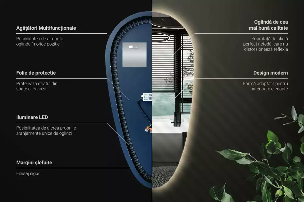 Oglindă organică cu led picătură iluminată
