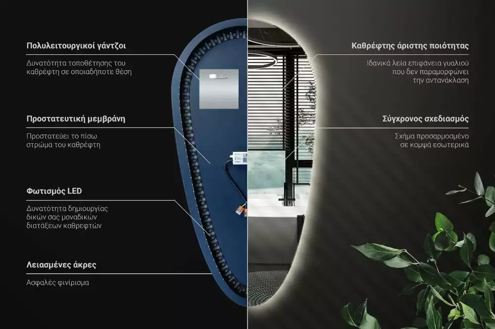 Oglindă organică cu led picătură iluminată