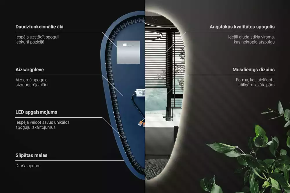 Oglindă organică cu led picătură iluminată