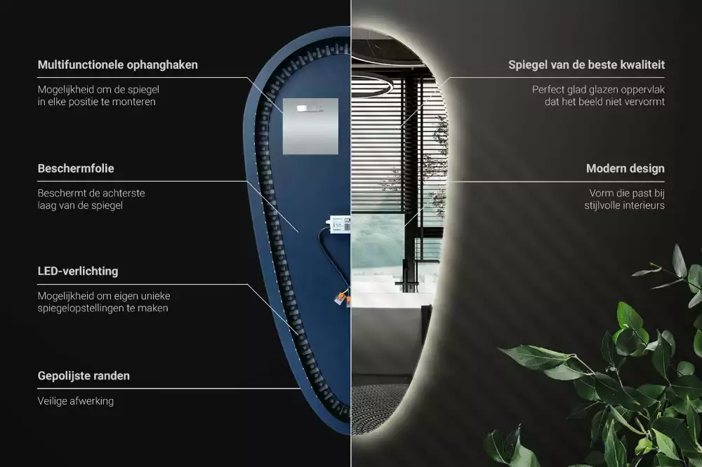 Oglindă organică cu led picătură iluminată