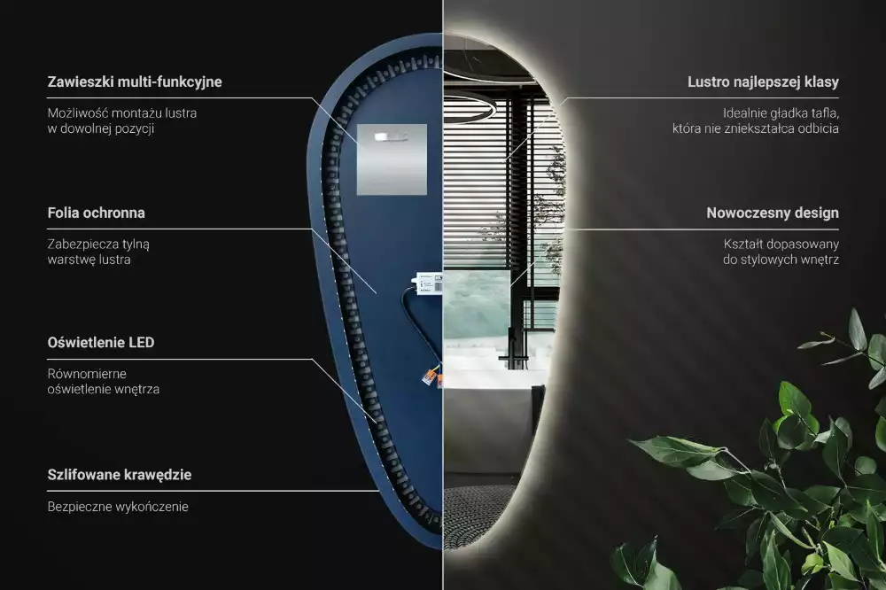 Oglindă organică cu led picătură iluminată