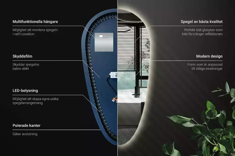 Oglindă organică cu led picătură iluminată