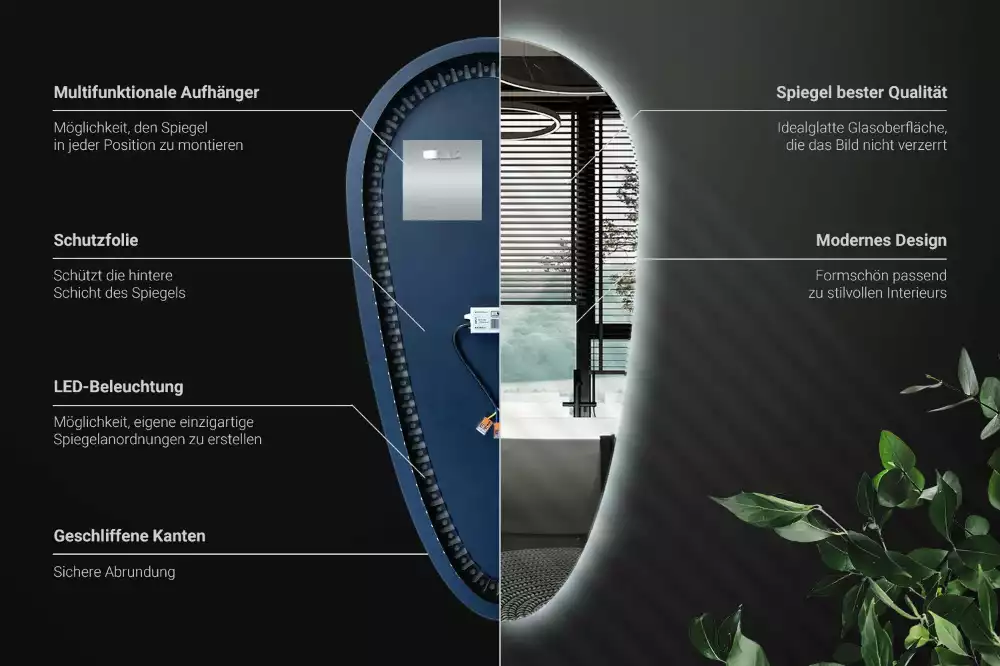 Oglindă organică cu led picătură iluminată