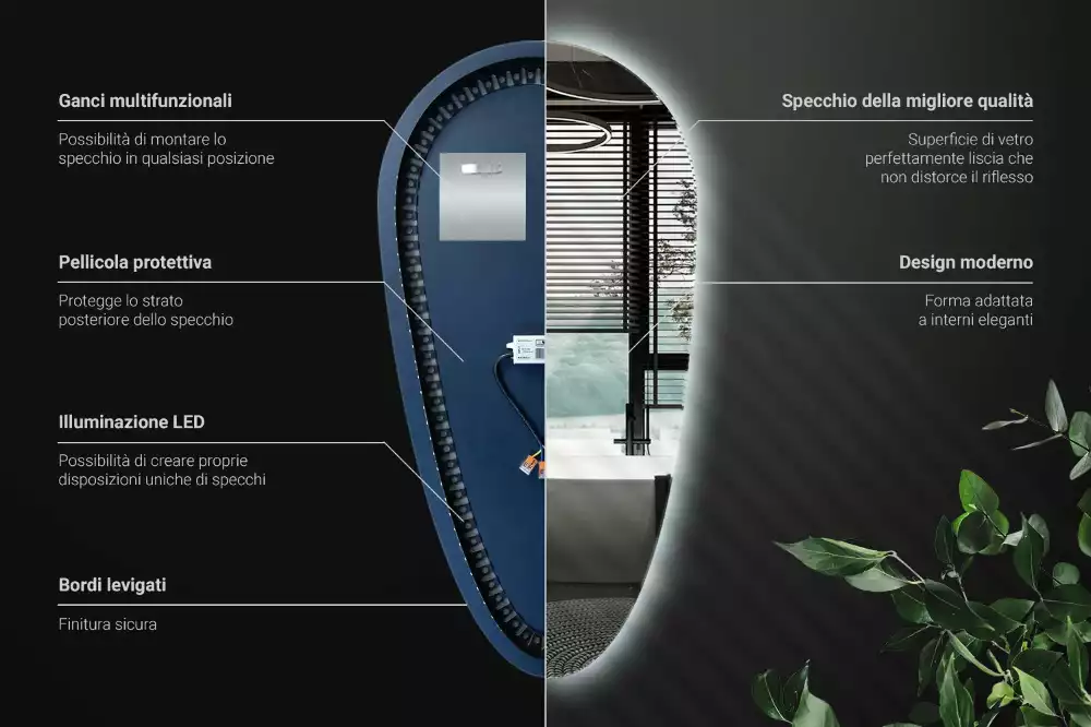 Oglindă organică cu led picătură iluminată