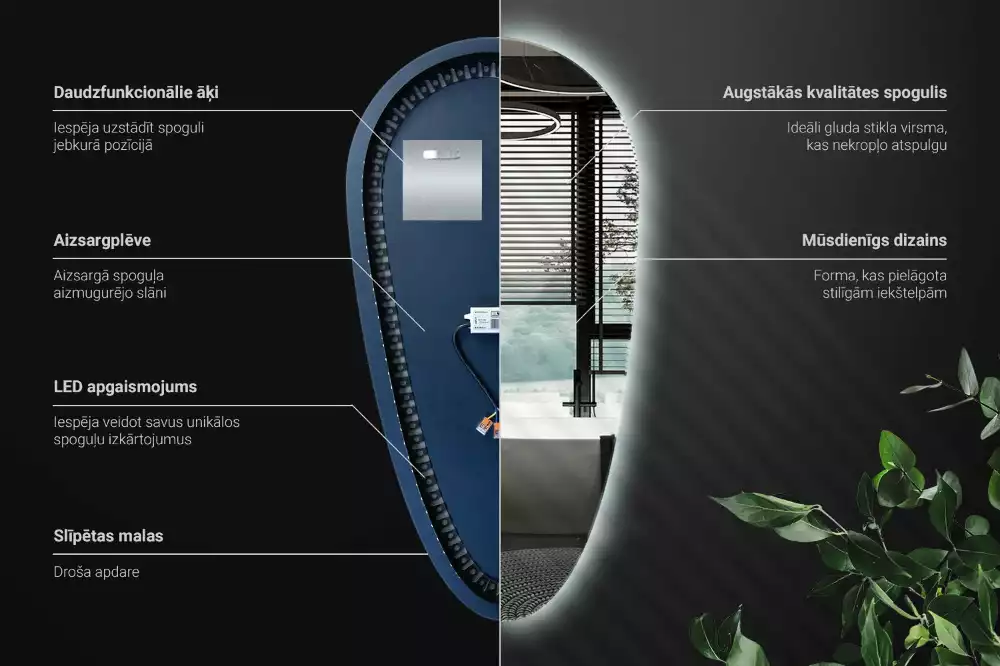 Oglindă organică cu led picătură iluminată