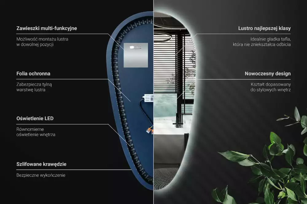 Oglindă organică cu led picătură iluminată