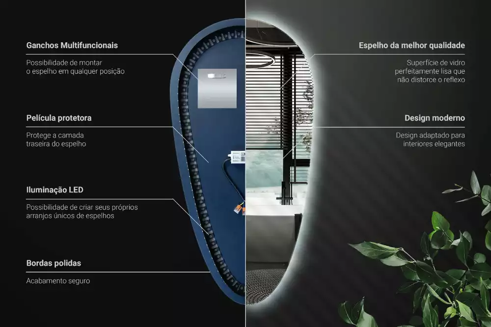 Oglindă organică cu led picătură iluminată