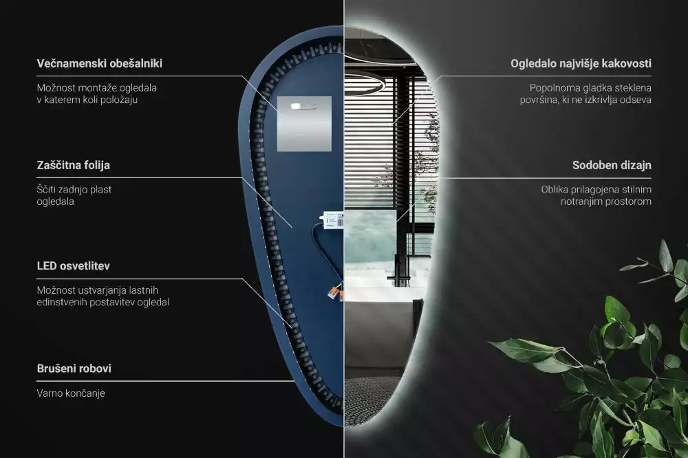 Oglindă organică cu led picătură iluminată