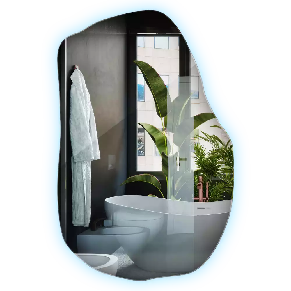 Oglindă în formă organică cu lumina elegantă decorativă