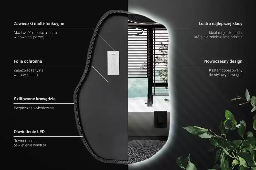 Oglindă în formă organică cu lumina elegantă decorativă