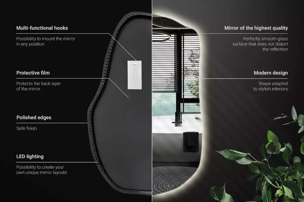 Oglindă în formă organică cu lumina elegantă decorativă