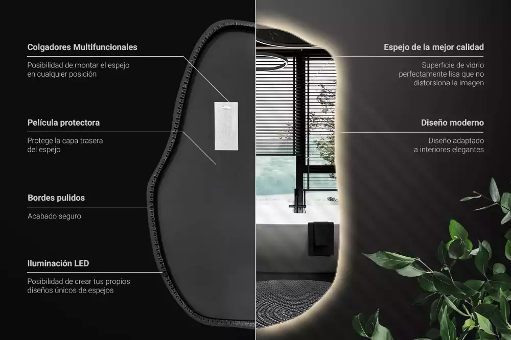 Oglindă în formă organică cu lumina elegantă decorativă