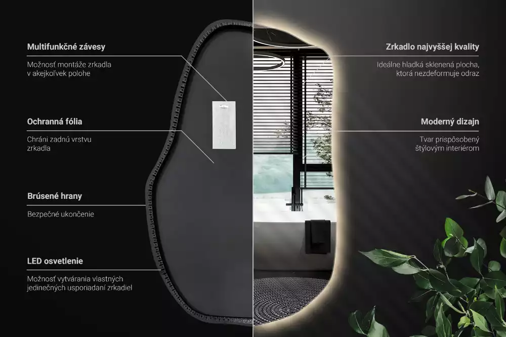 Oglindă în formă organică cu lumina elegantă decorativă