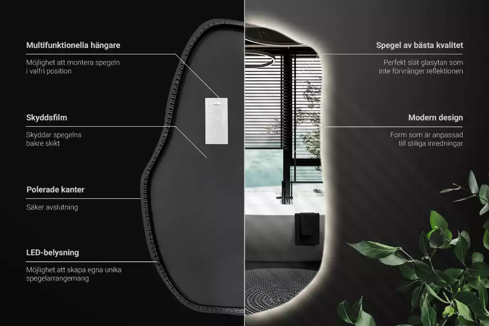 Oglindă în formă organică cu lumina elegantă decorativă