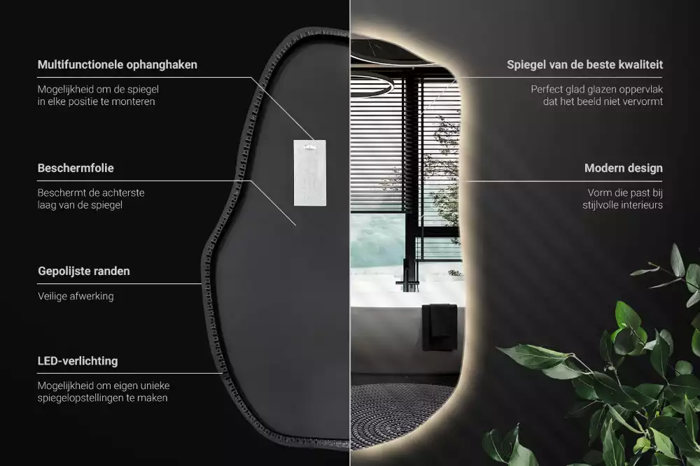 Oglindă în formă organică cu lumina elegantă decorativă