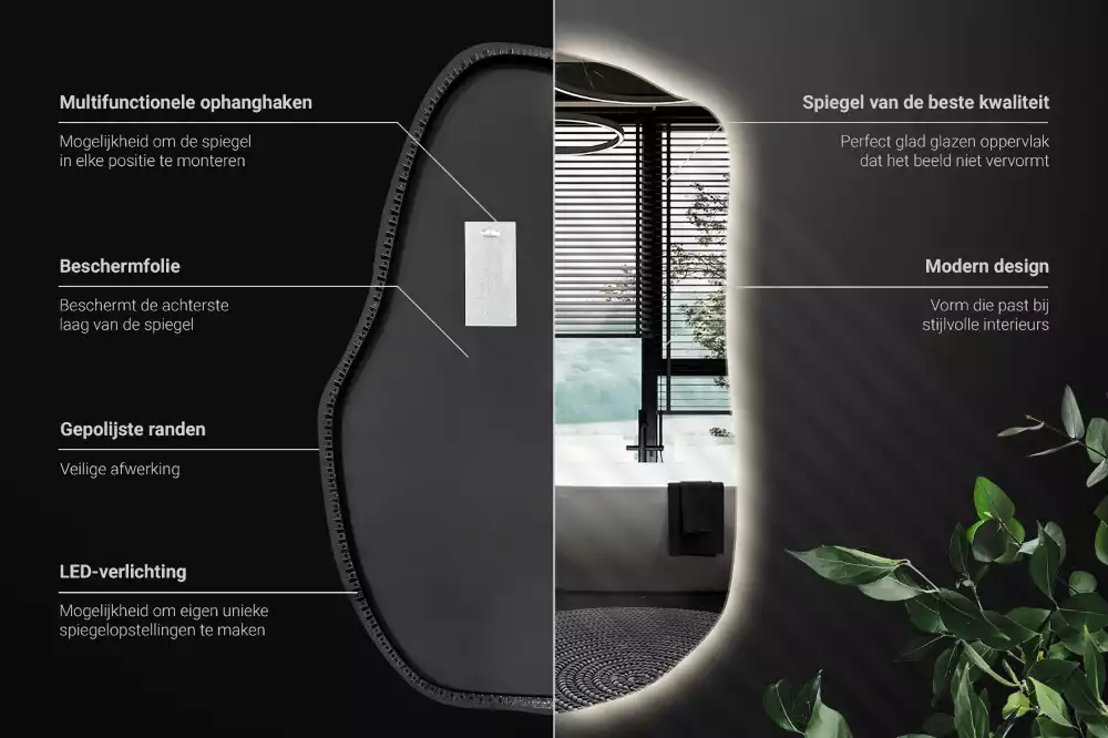 Oglindă în formă organică cu lumina elegantă decorativă