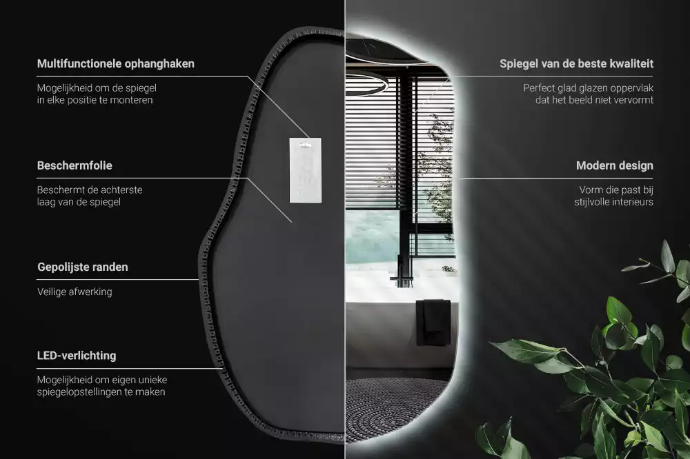 Oglindă în formă organică cu lumina elegantă decorativă