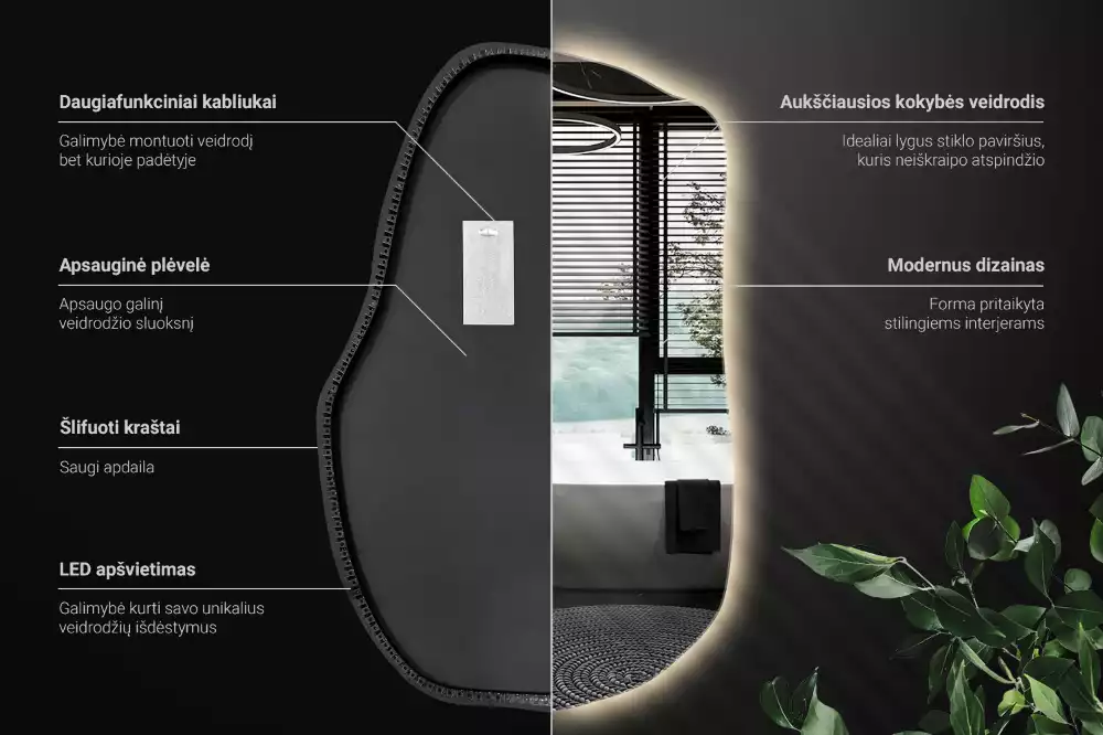 Oglindă în formă organică cu lumina elegantă decorativă