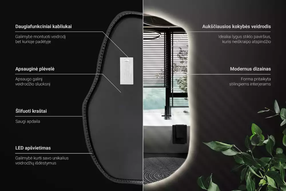 Oglindă în formă organică cu lumina elegantă decorativă