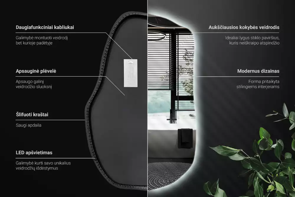 Oglindă în formă organică cu lumina elegantă decorativă