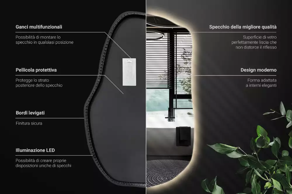 Oglindă în formă organică cu lumina elegantă decorativă