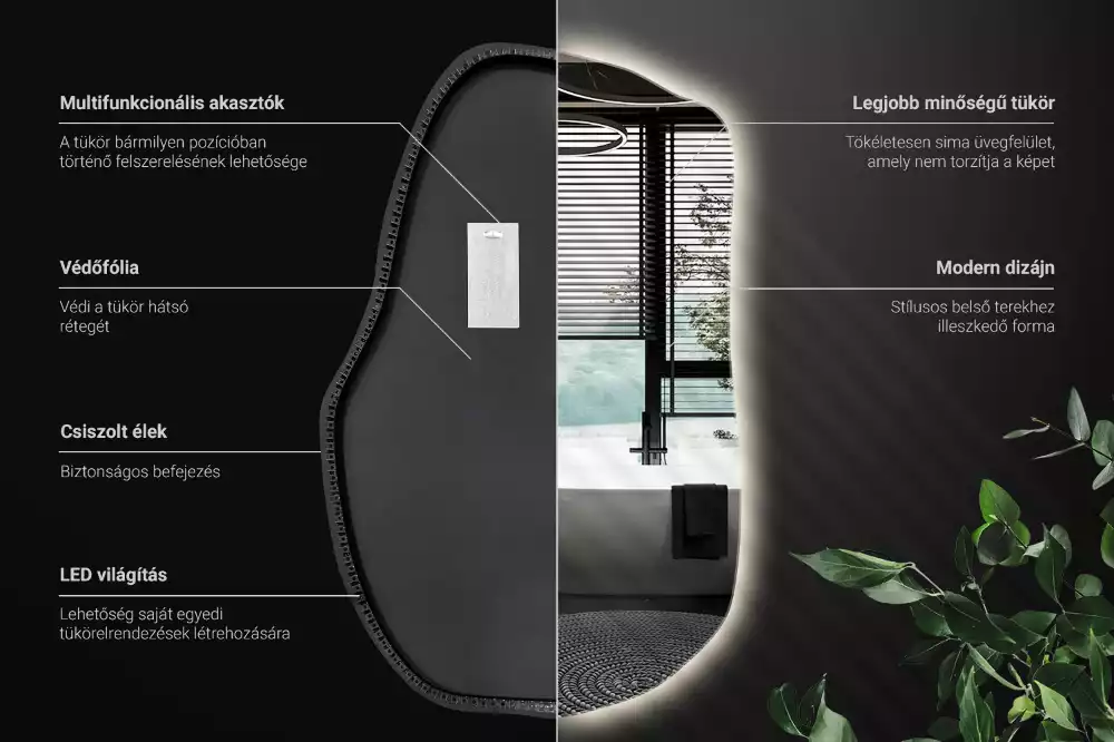 Oglindă în formă organică cu lumina elegantă decorativă