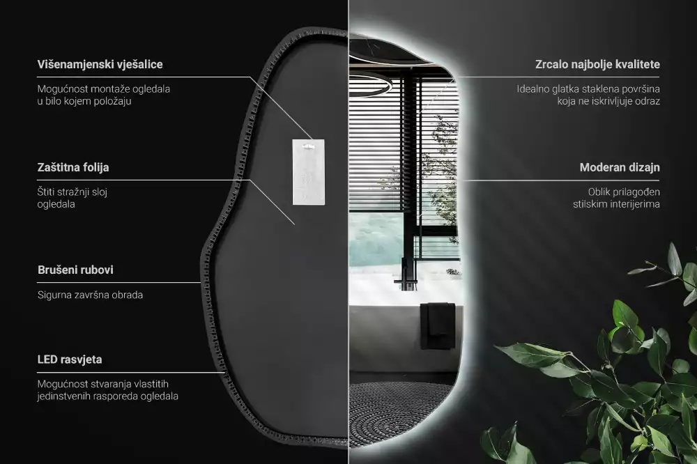 Oglindă în formă organică cu lumina elegantă decorativă