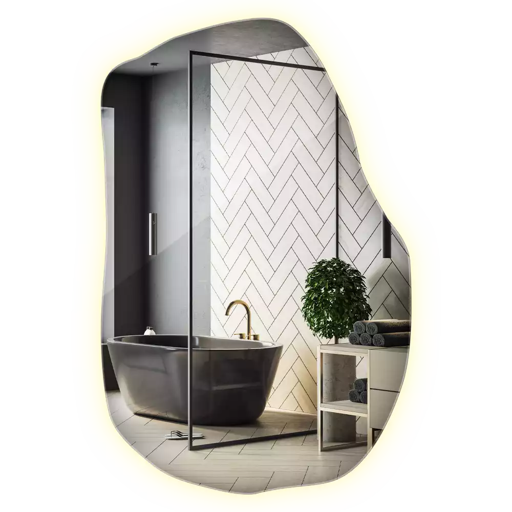 Oglindă în formă organică cu lumina elegantă decorativă