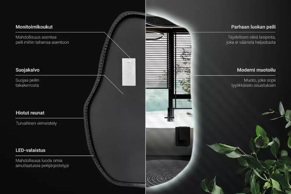 Oglindă în formă organică cu lumina elegantă decorativă