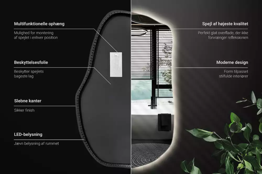 Oglindă în formă organică cu lumina elegantă decorativă