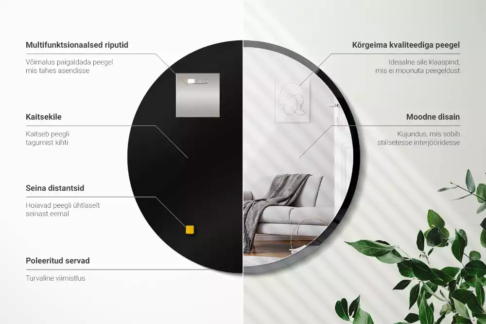 Oglindă rotundă de perete într-un cadru negru