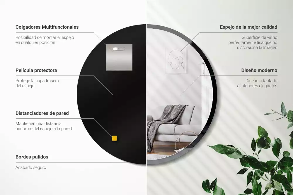 Oglindă rotundă de perete într-un cadru negru