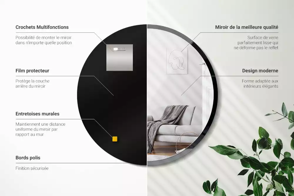 Oglindă rotundă de perete într-un cadru negru