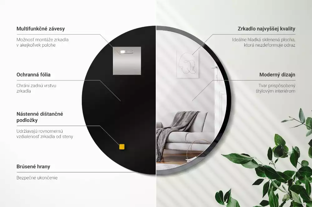 Oglindă rotundă de perete într-un cadru negru