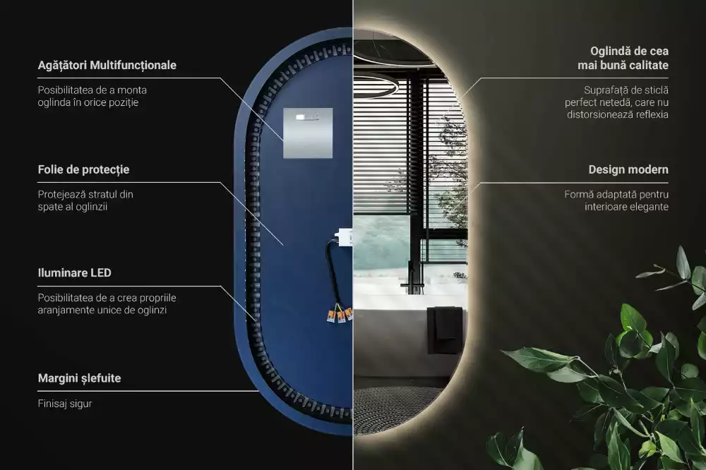 Oglindă ovală cu LED agățat decorativ
