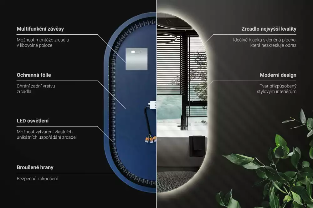 Oglindă ovală cu LED agățat decorativ