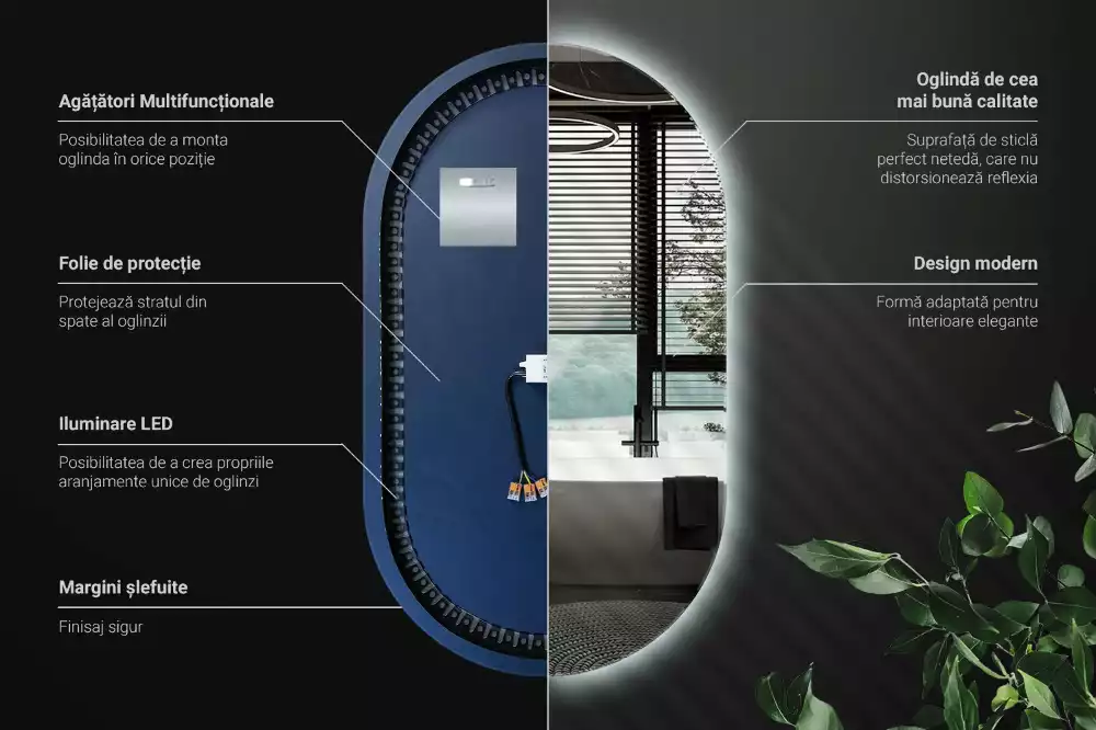 Oglindă ovală cu LED agățat decorativ