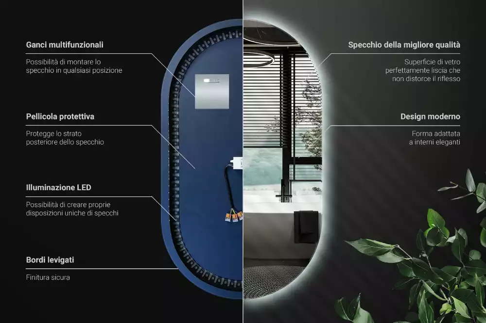 Oglindă ovală cu LED agățat decorativ
