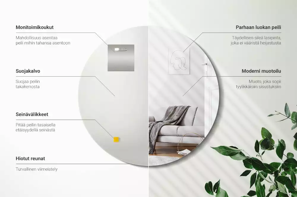 Oglindă rotundă de perete fără cadru