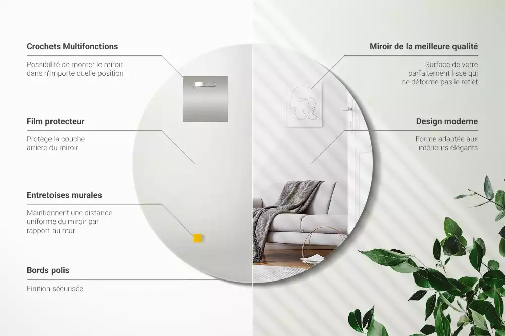 Oglindă rotundă de perete fără cadru