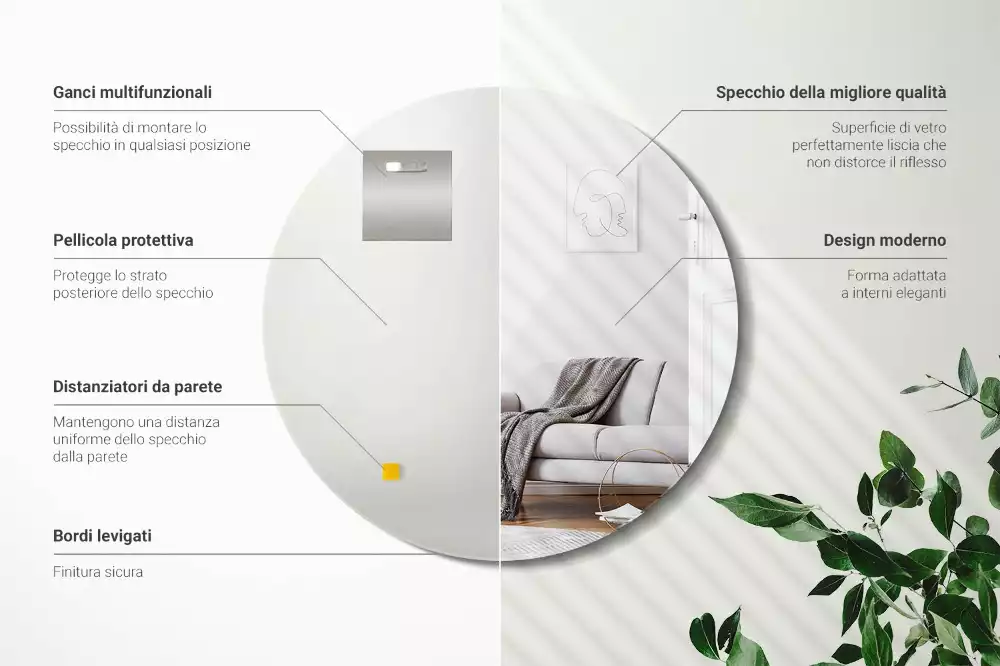 Oglindă rotundă de perete fără cadru