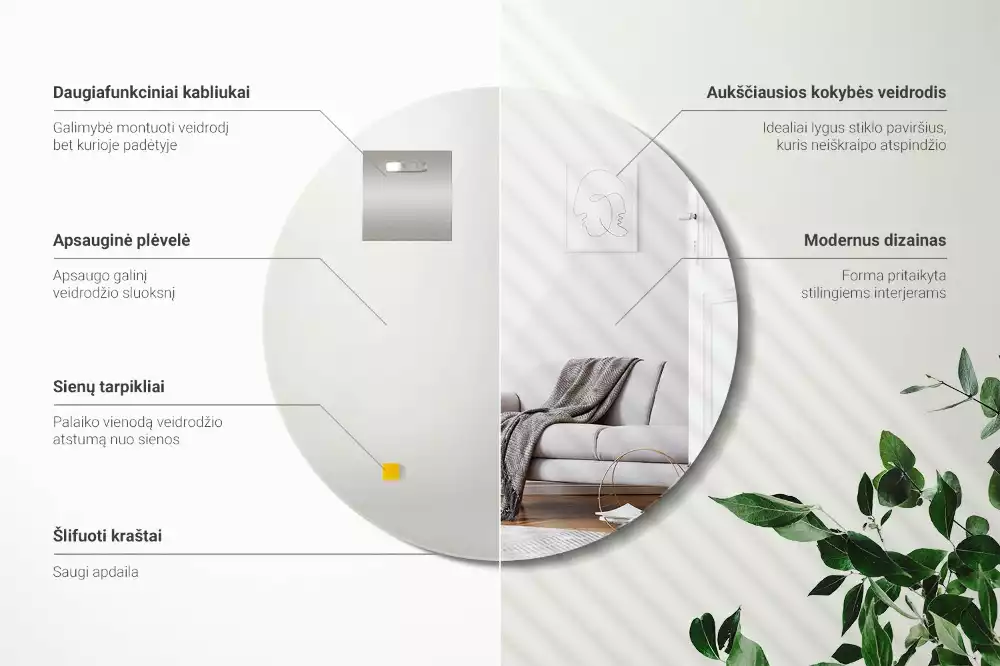 Oglindă rotundă de perete fără cadru