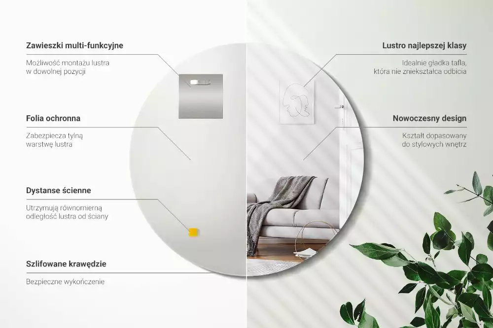 Oglindă rotundă de perete fără cadru