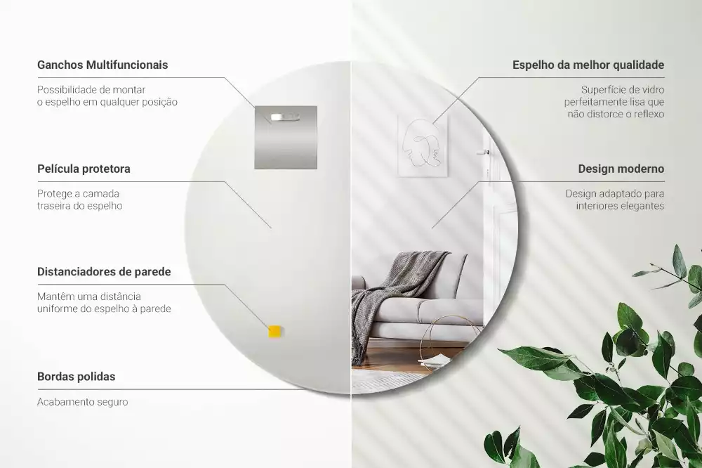 Oglindă rotundă de perete fără cadru