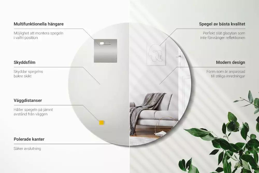 Oglindă rotundă de perete fără cadru