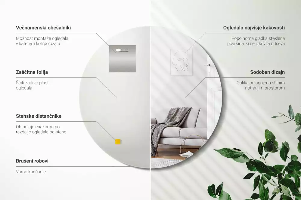 Oglindă rotundă de perete fără cadru