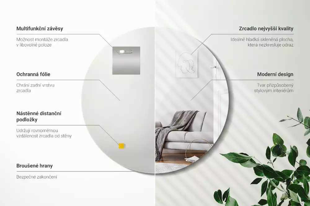 Oglindă rotundă de perete fără cadru