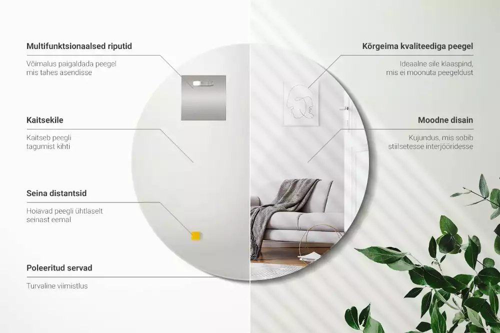 Oglindă rotundă de perete fără cadru